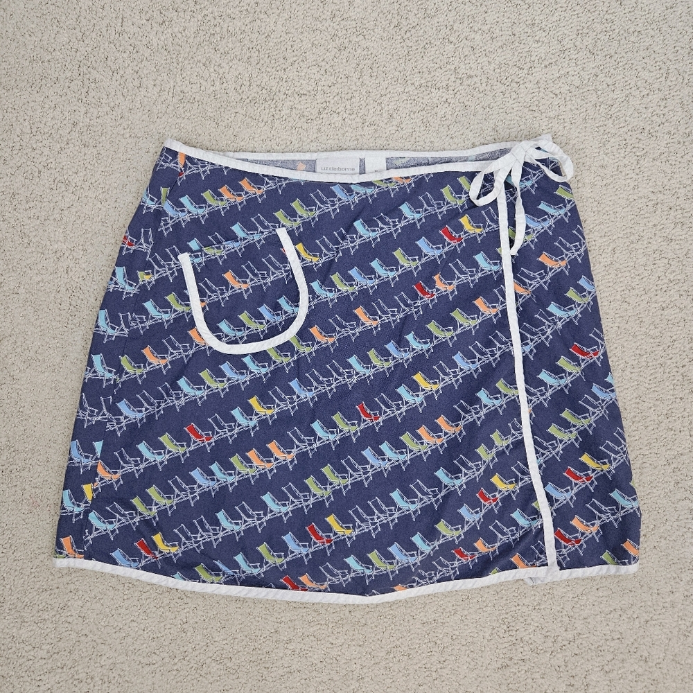 Skort Faux Wrap Vacation Womens 16 Beach Cruise Resort Blue Beach Chairs